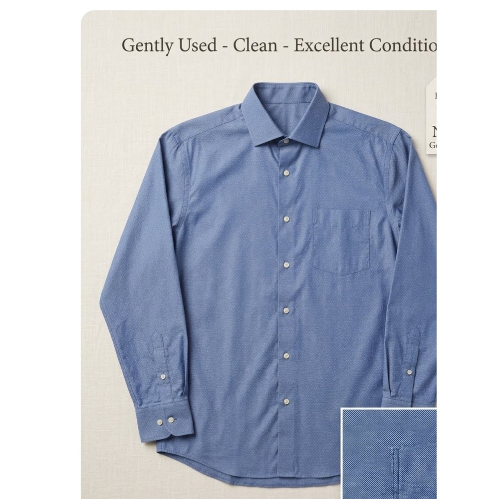 Tommy Hilfiger Mens Blue Micro Dot Stretch Dress Shirt Regular Fit 15-15.5 M
